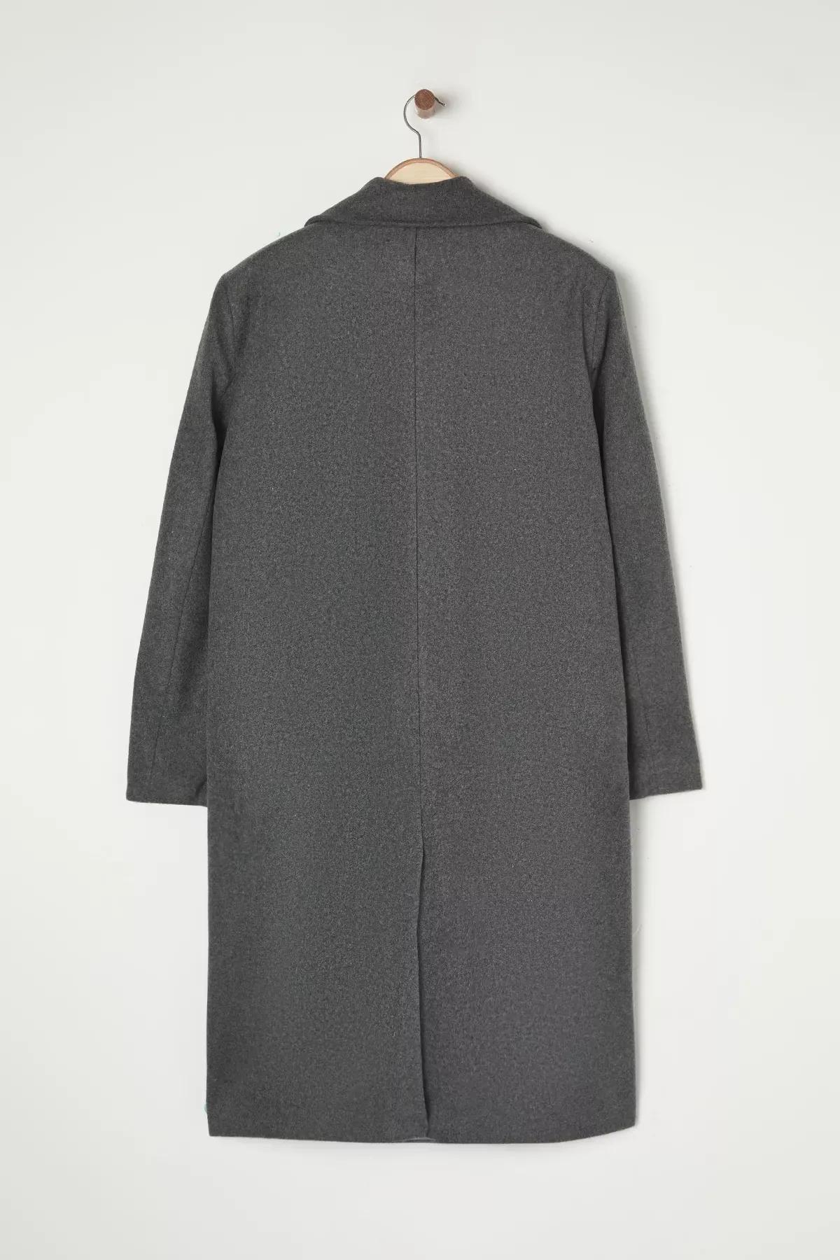 Grey Double Breasted Long Cashmere Coat, , large image number 3