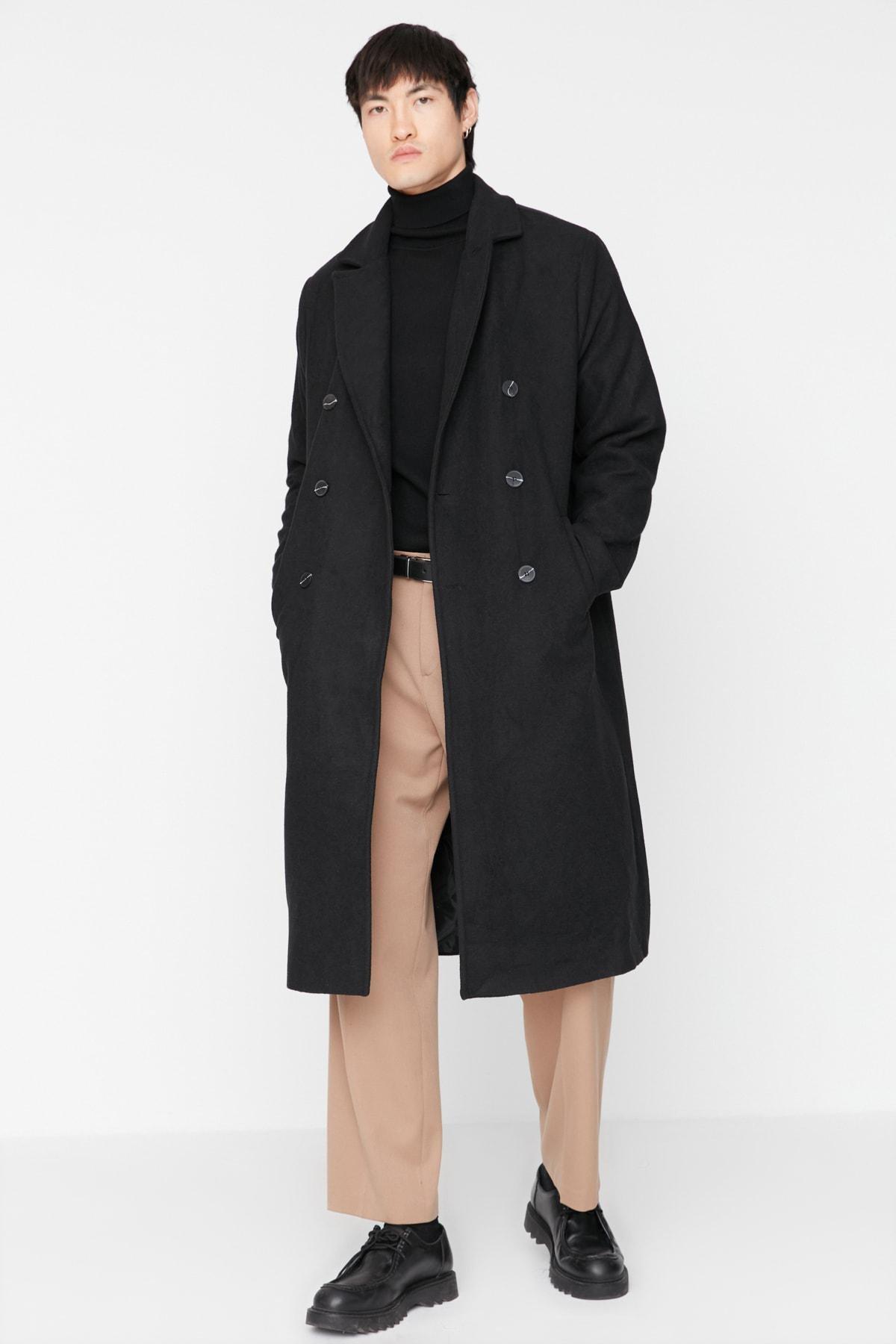 Black Double Breasted Coat, , large image number 0