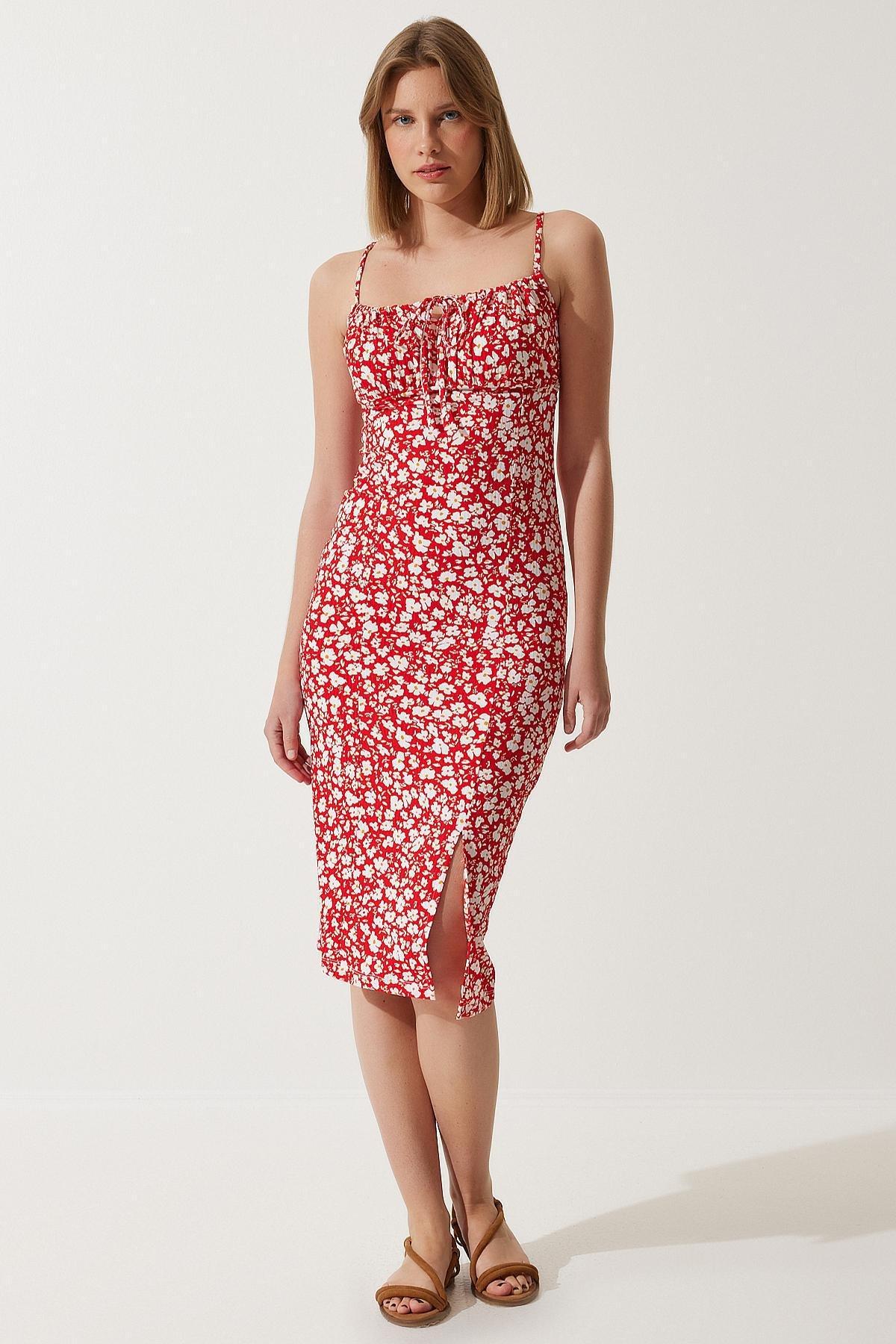 Red Floral Bodycon Dress, Red, large image number 1