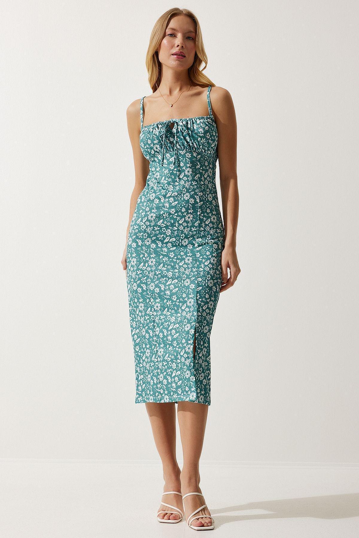 Water Green Floral Romantic Midi Dress CI00029, , large image number 0