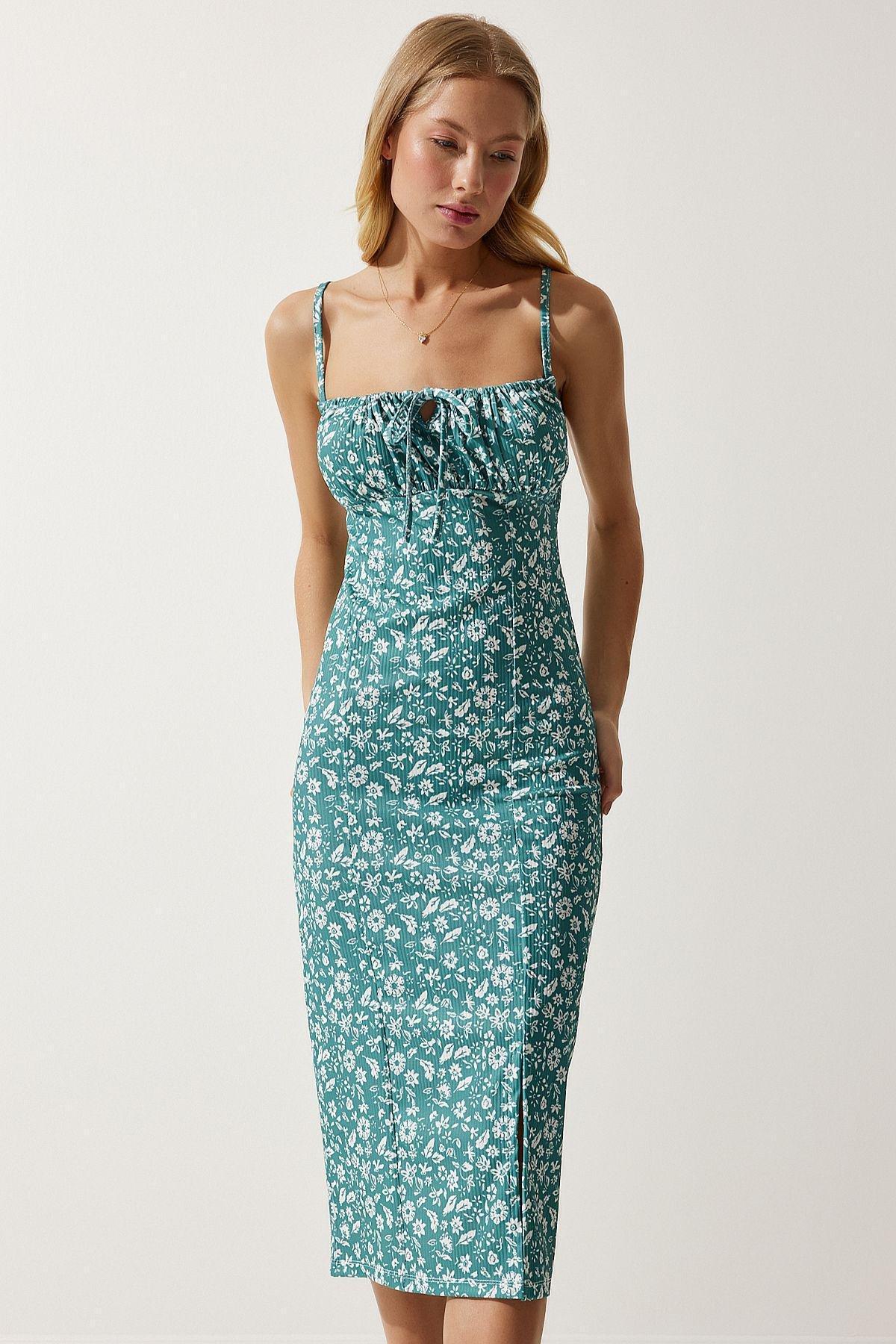 Water Green Floral Romantic Midi Dress CI00029, , large image number 3