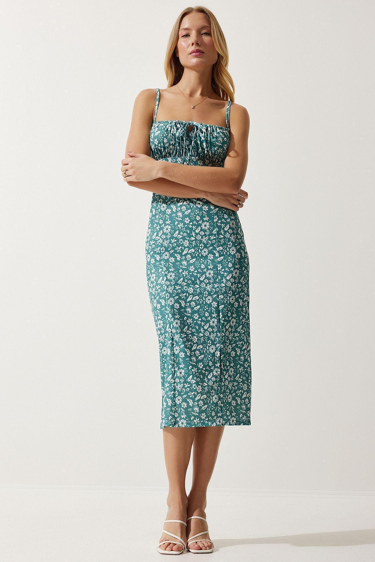 Water Green Floral Romantic Midi Dress CI00029, , large image number 4