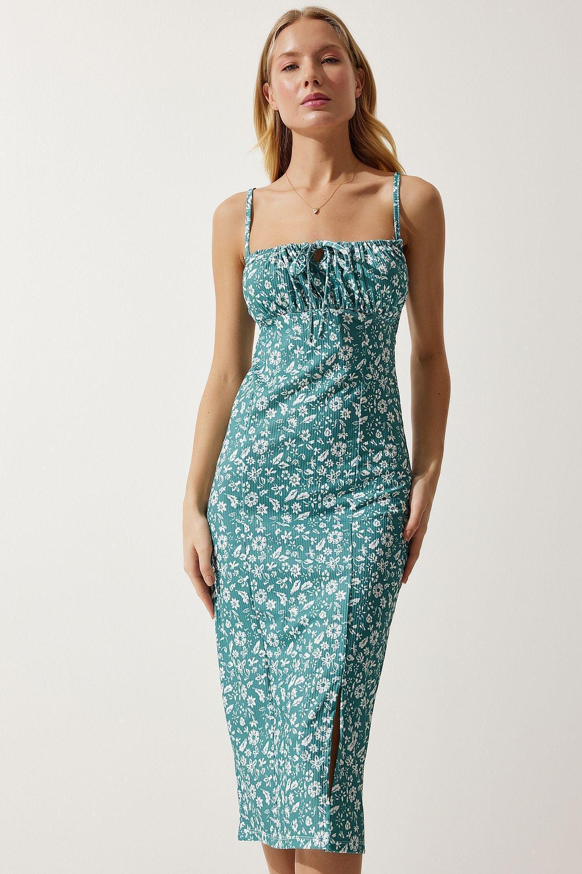 Water Green Floral Romantic Midi Dress CI00029, , large image number 5