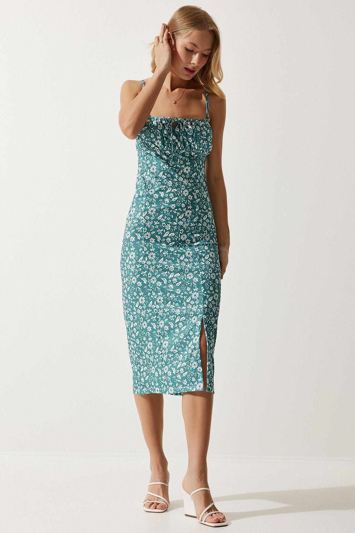Water Green Floral Romantic Midi Dress CI00029, , large image number 6