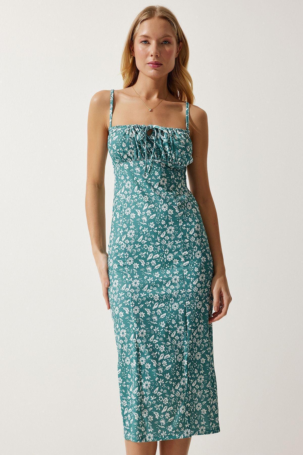 Water Green Floral Romantic Midi Dress CI00029, , large image number 7