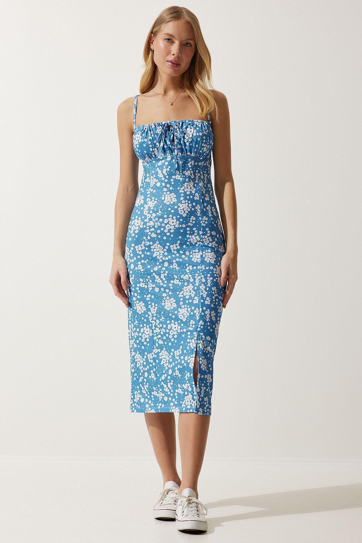 Light Blue Floral Midi Dress CI00029, , large image number 5