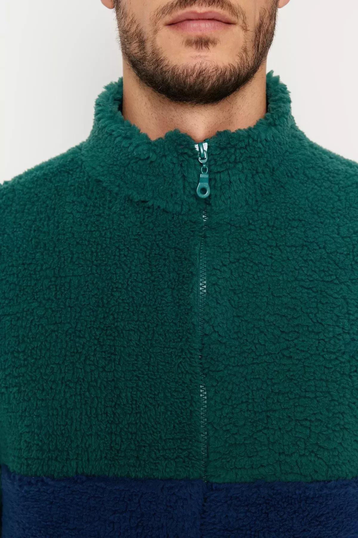 Green Zippered Collared Sweatshirt, Green, large image number 2
