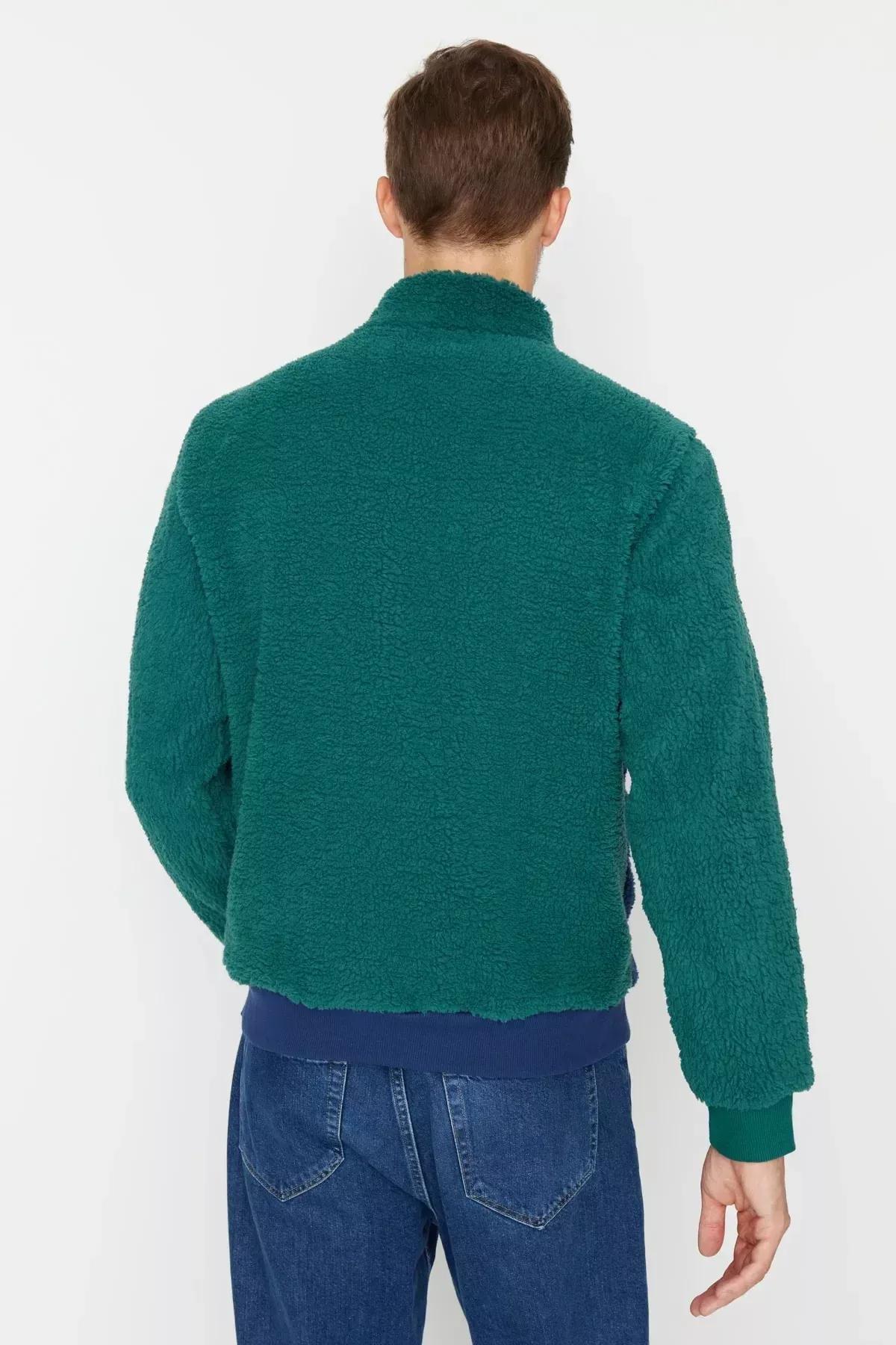 Green Zippered Collared Sweatshirt, Green, large image number 3