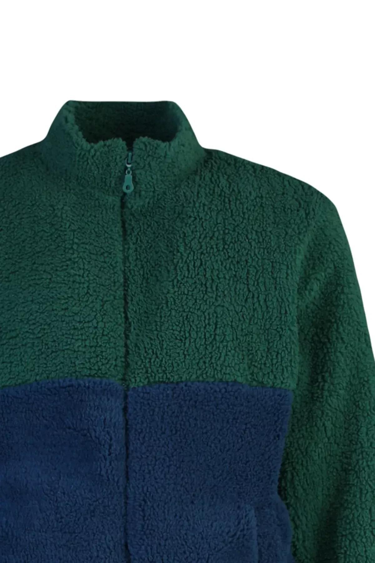Green Zippered Collared Sweatshirt, Green, large image number 4