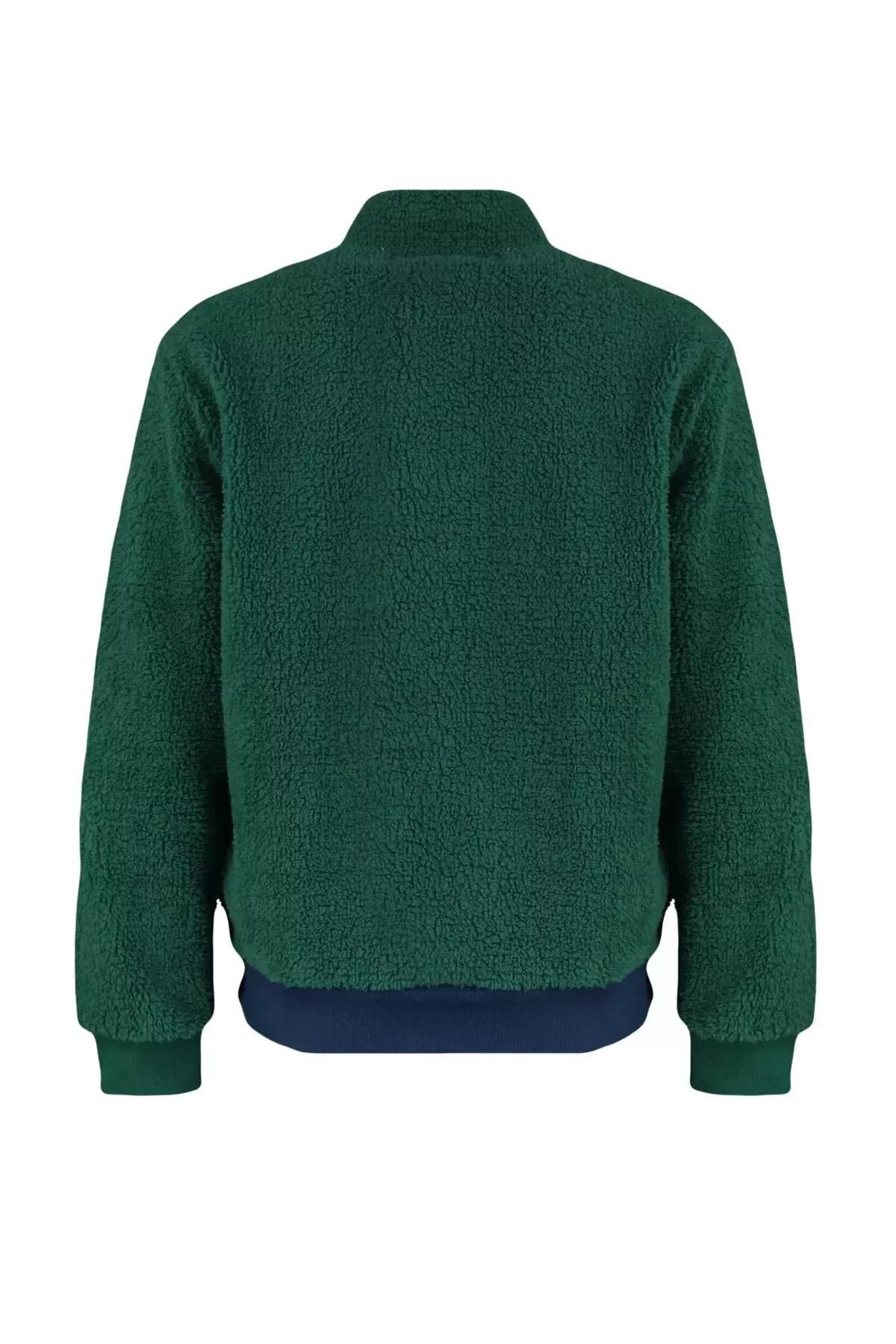Green Zippered Collared Sweatshirt, Green, large image number 5