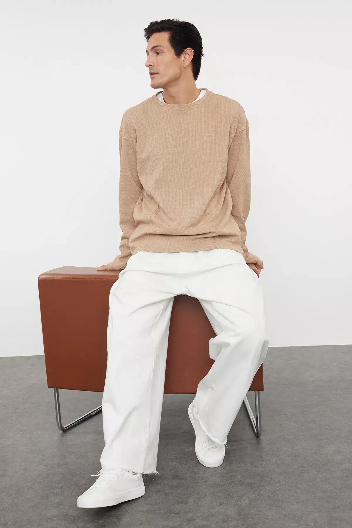 Brown Long Crew Neck T-Shirt, , large image number 1