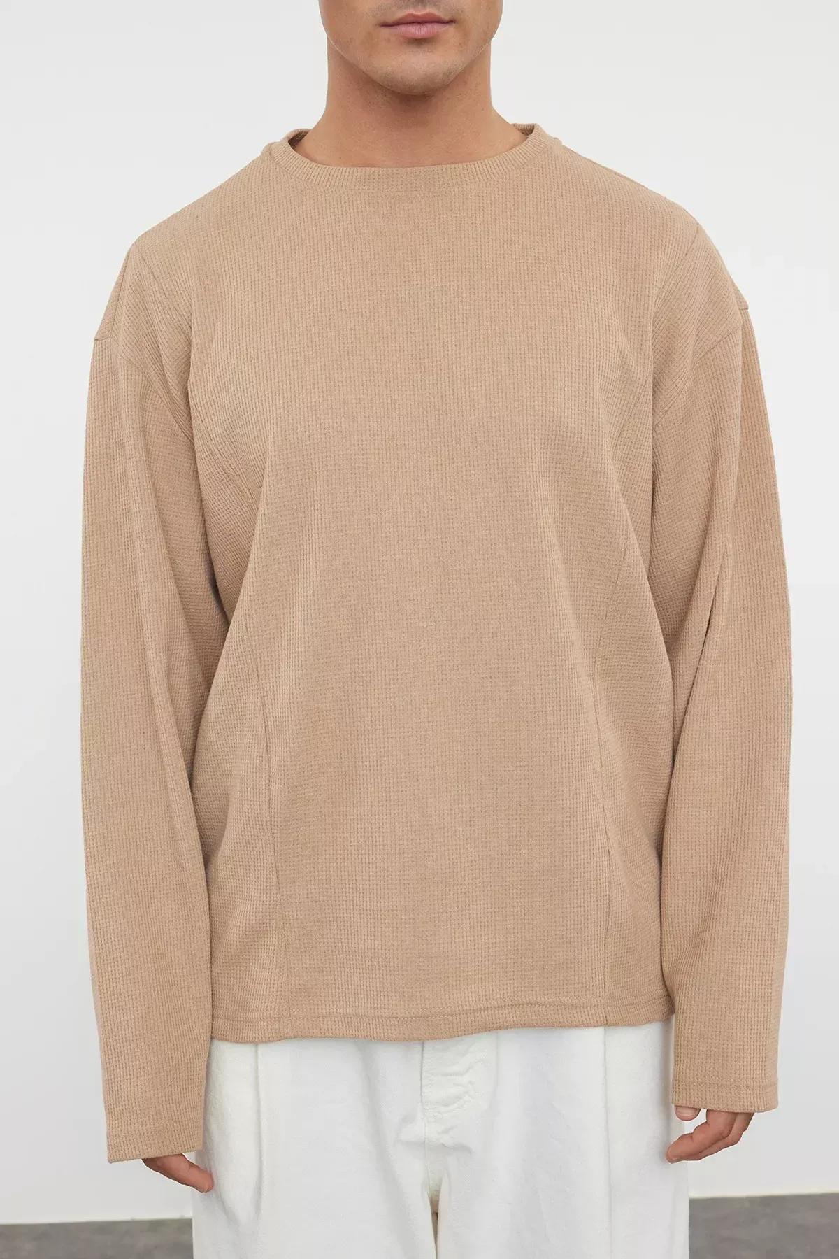 Brown Long Crew Neck T-Shirt, , large image number 2