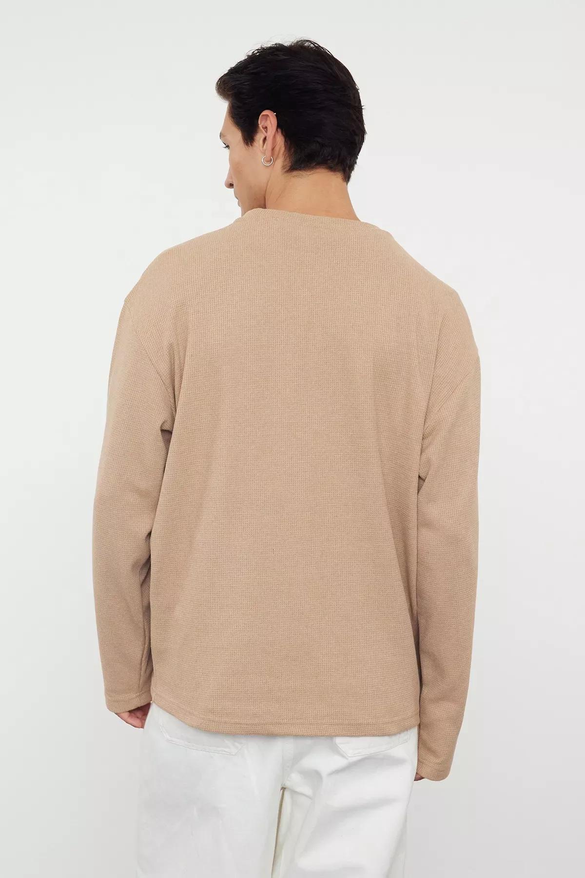 Brown Long Crew Neck T-Shirt, , large image number 4
