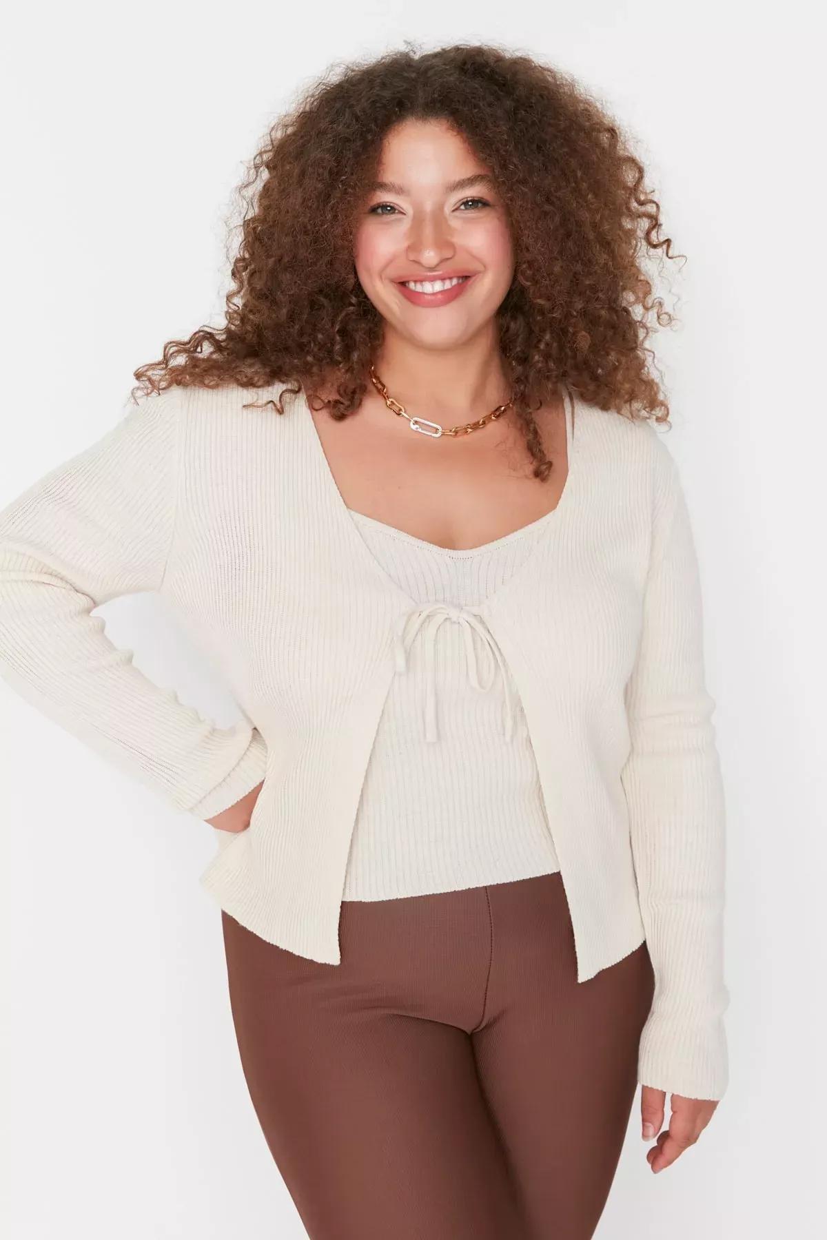 Beige Long Plus Size Cardigan, Beige, medium