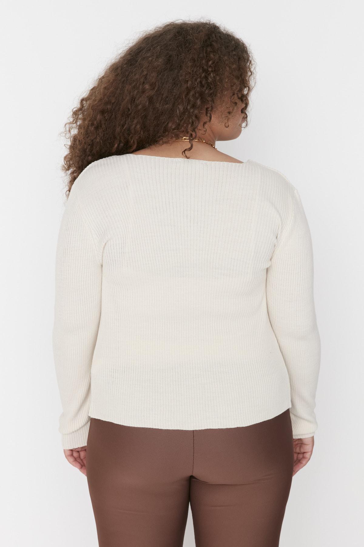 Trendyol - Beige Long Plus Size Cardigan