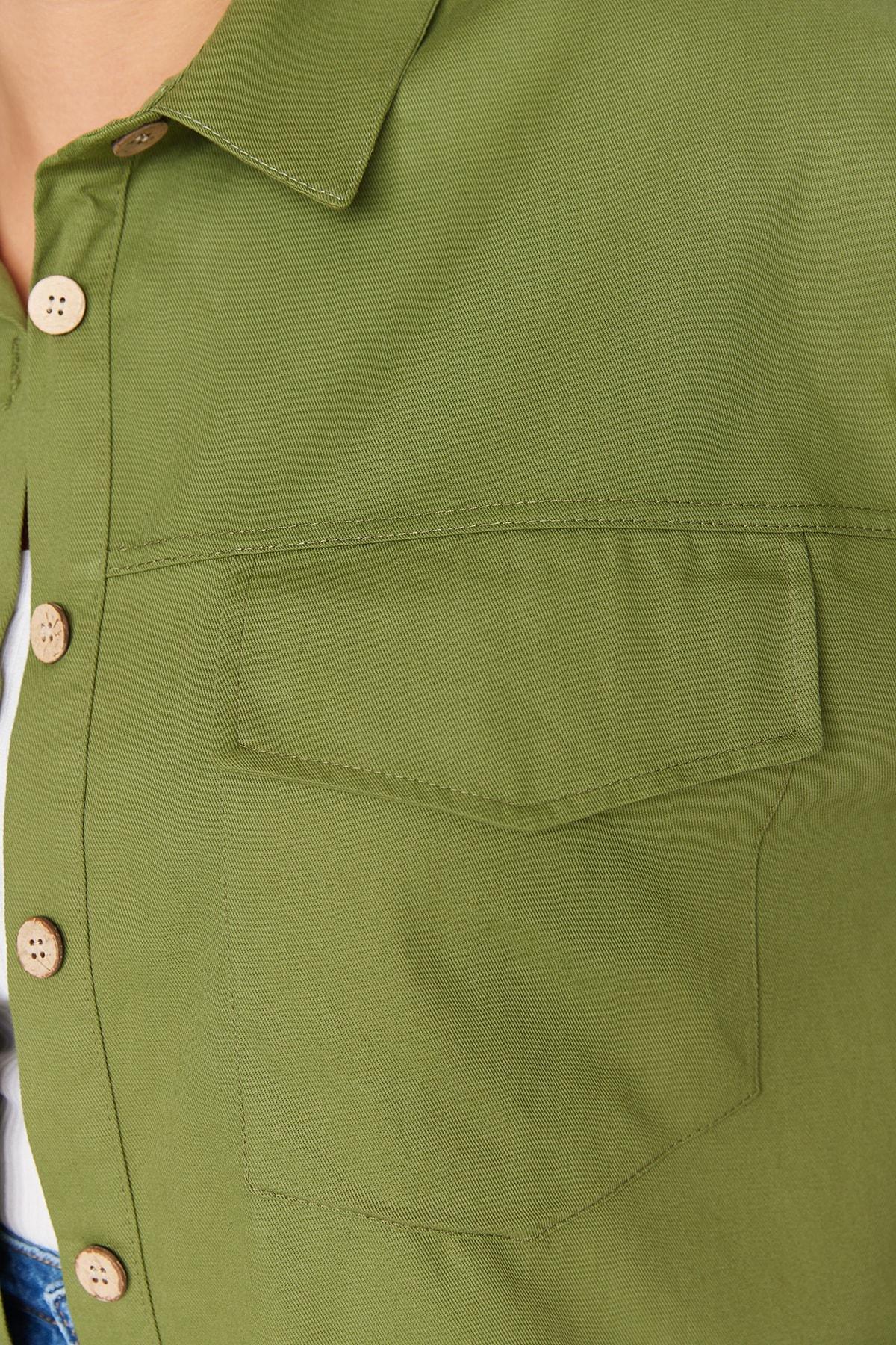 Khaki Lapel Collar Plus Size Shirt, , large image number 2