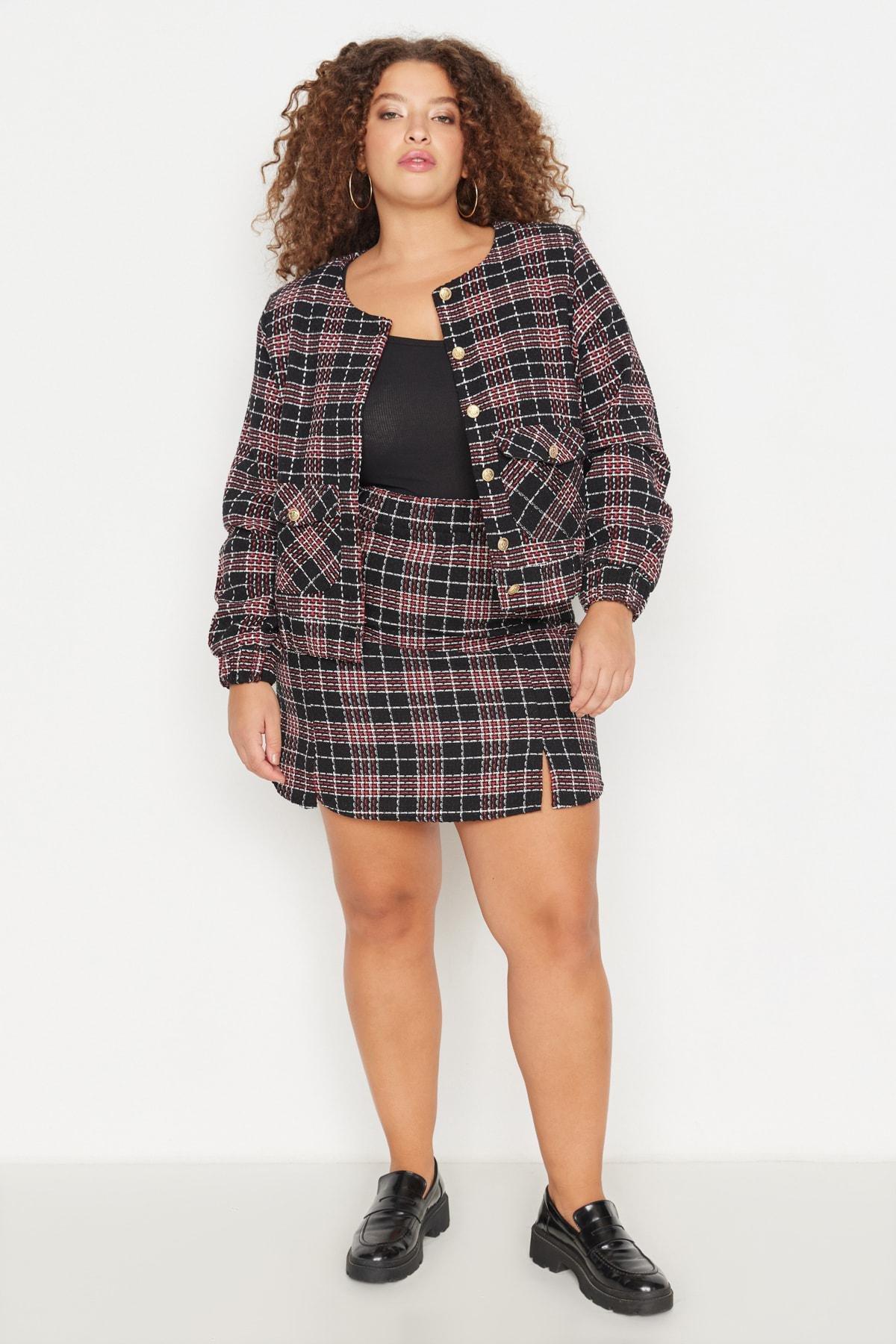 Multicolour Plaid Plus Size Pleated Skirt, Multicolor, large image number 0
