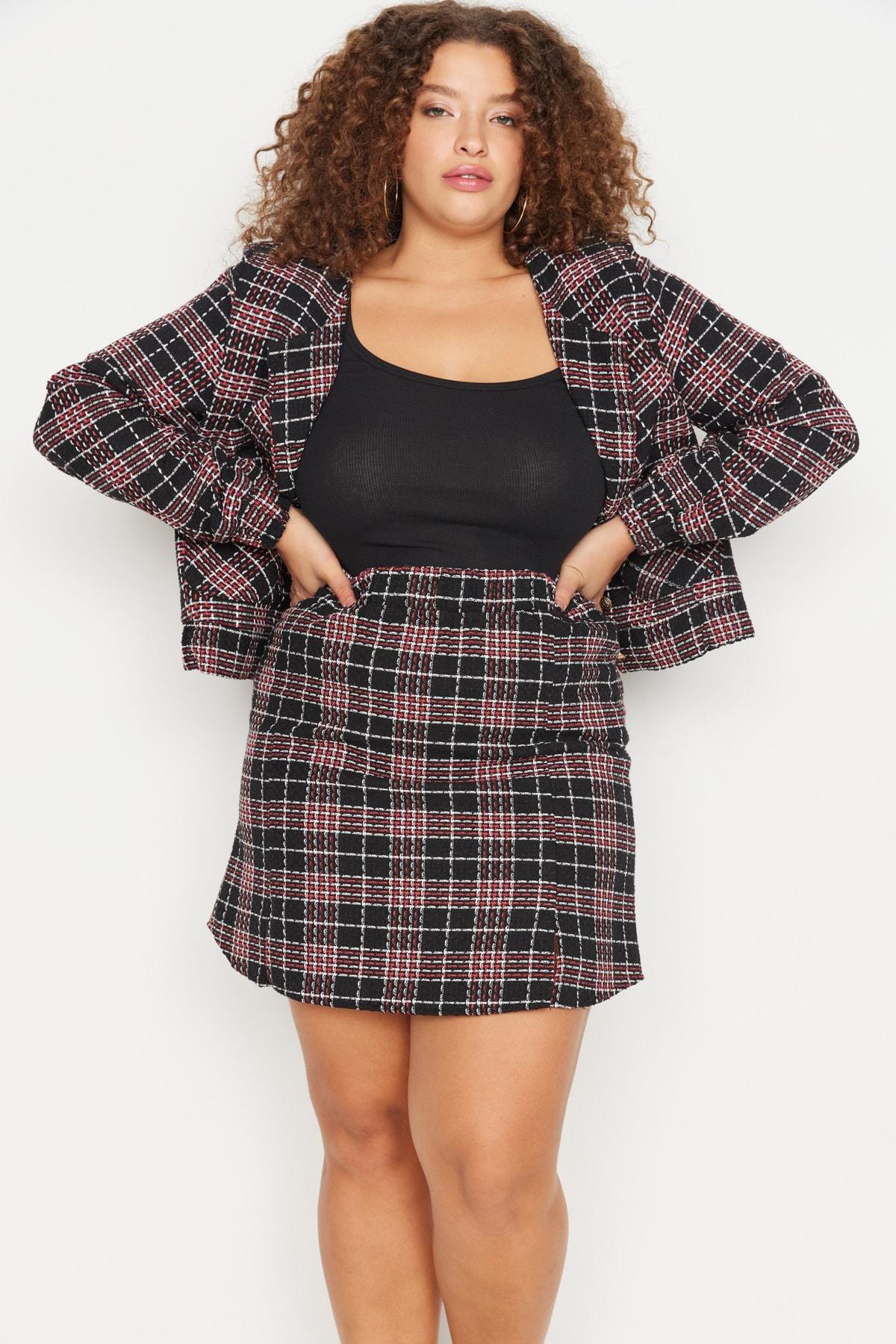 Multicolour Plaid Plus Size Pleated Skirt, Multicolor, large image number 2
