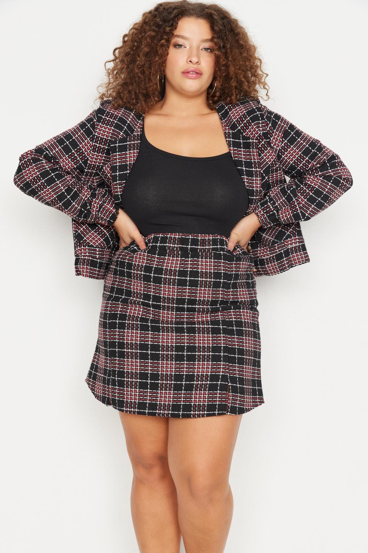 Plus size clearance pleated plaid skirt