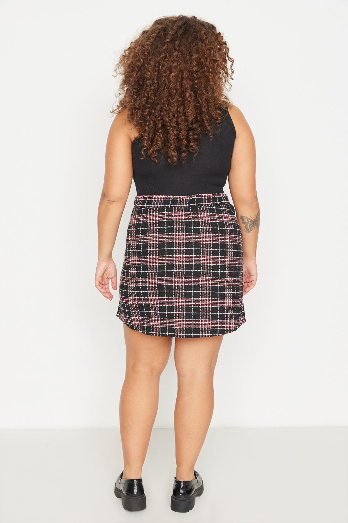 Multicolour Plaid Plus Size Pleated Skirt, Multicolor, large image number 4