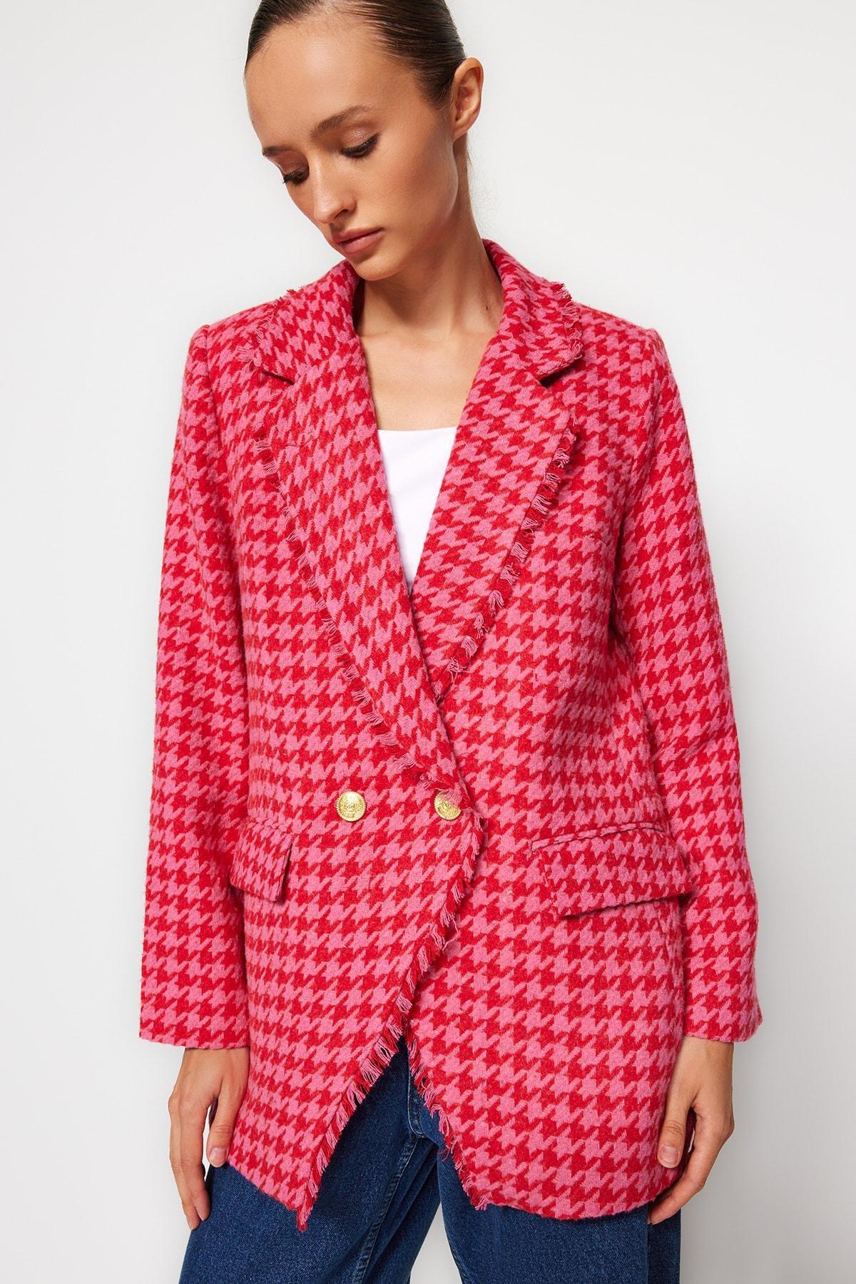 Trendyol - Pink Fitted Cache-Coeur Blazer