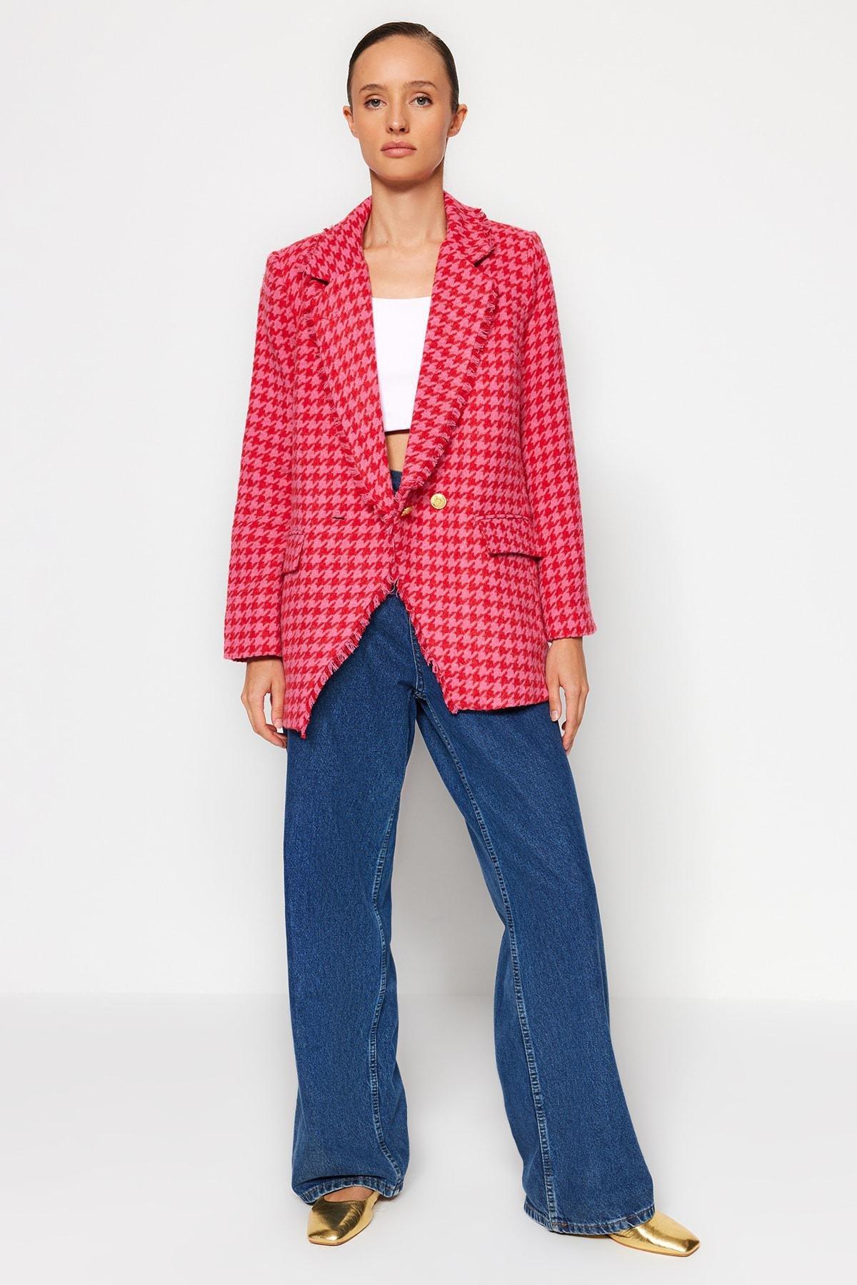Pink Fitted Cache-Coeur Blazer, , large image number 3