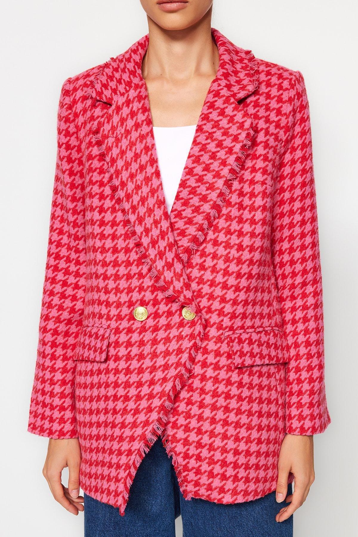 Pink Fitted Cache-Coeur Blazer, , large image number 4