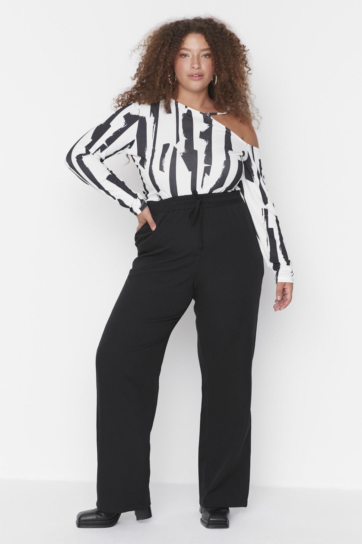 Black Wide Leg Plus Size Pants, , large image number 0