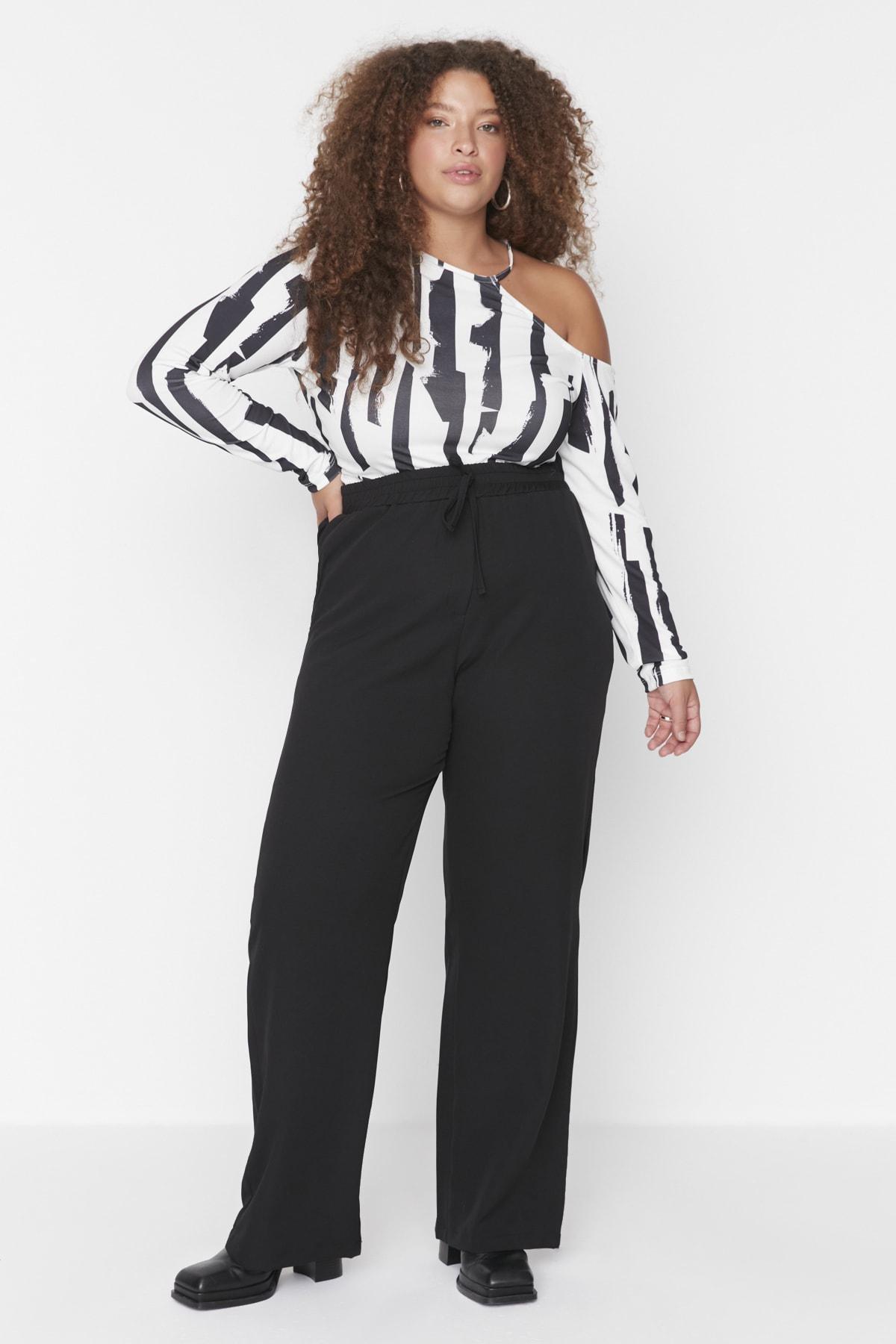 Black Wide Leg Plus Size Pants, , large image number 4