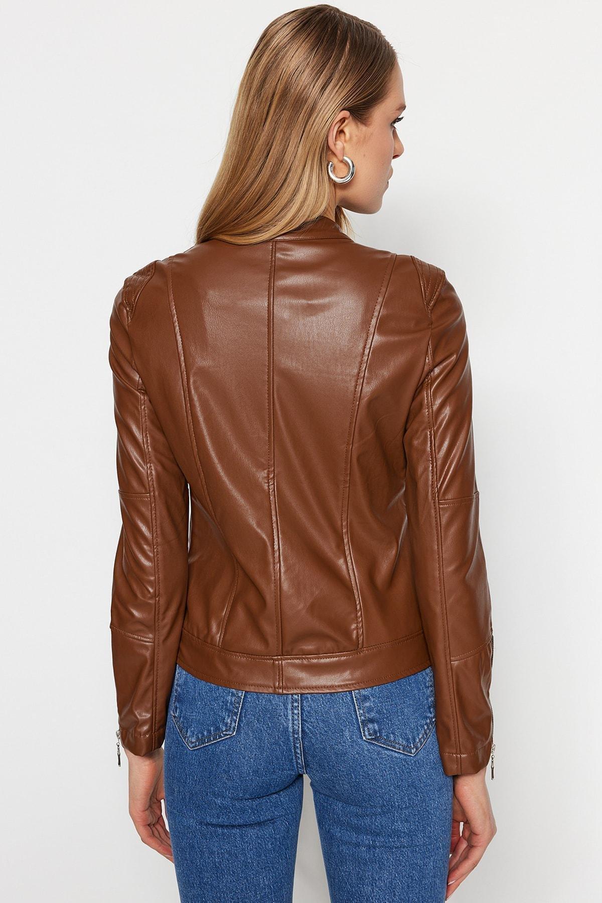 Trendyol - Brown Puffer Standing Collar Jacket