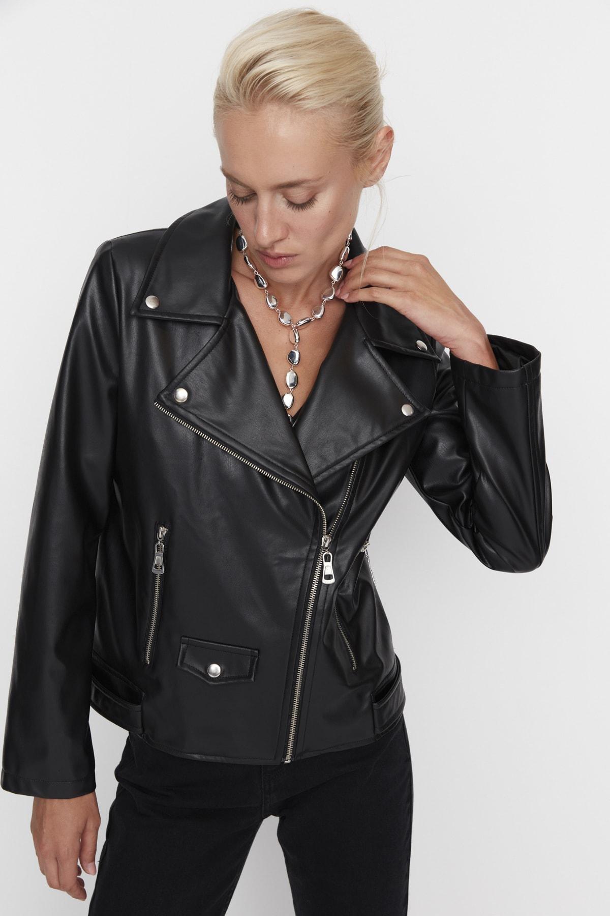 Black Fitted Biker Jacket, , large image number 0