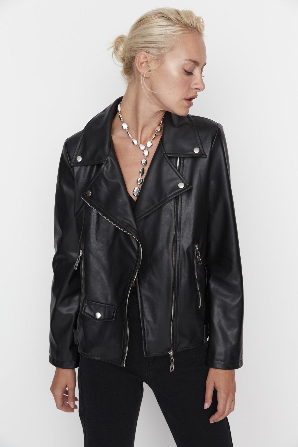 Black Fitted Biker Jacket, , large image number 1