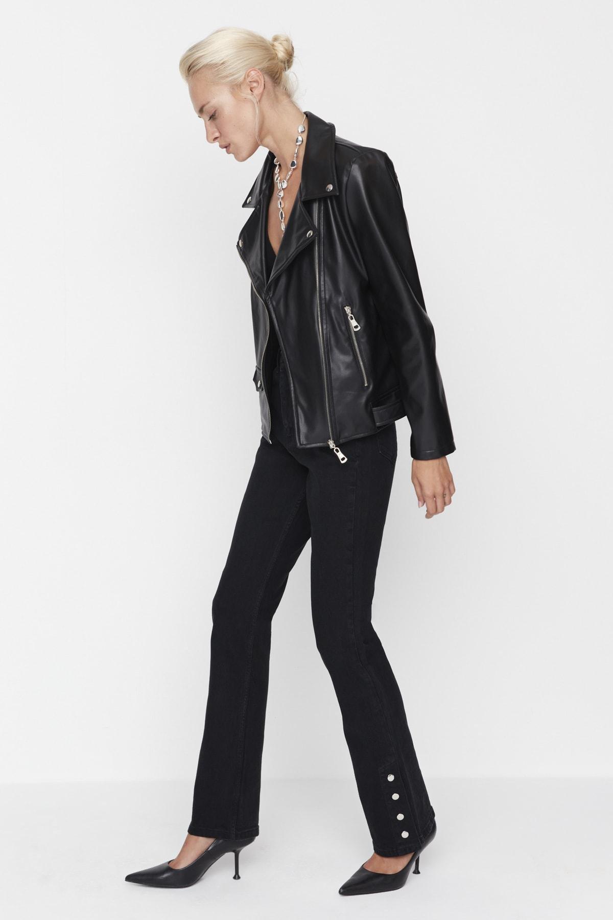 Black Fitted Biker Jacket, , large image number 2