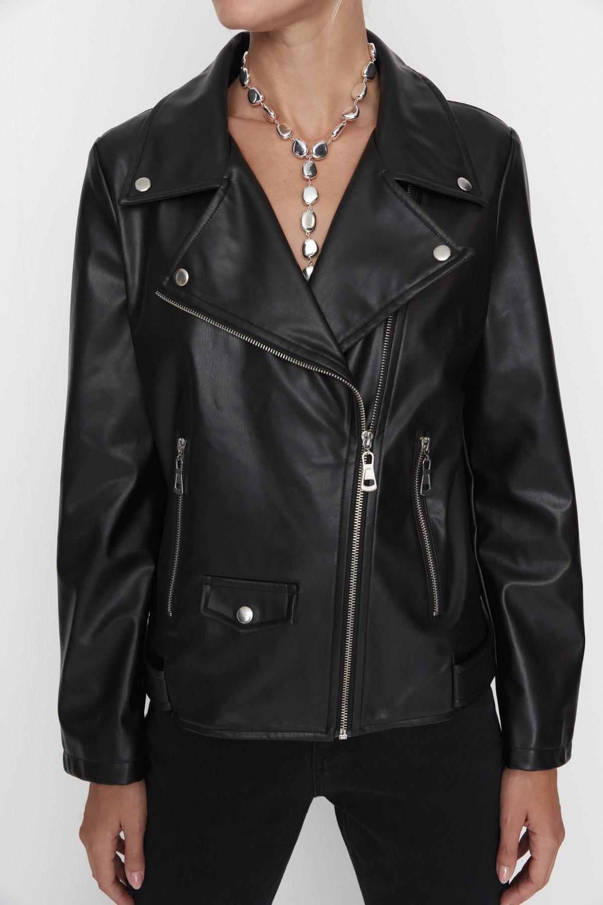Black Fitted Biker Jacket, , large image number 3