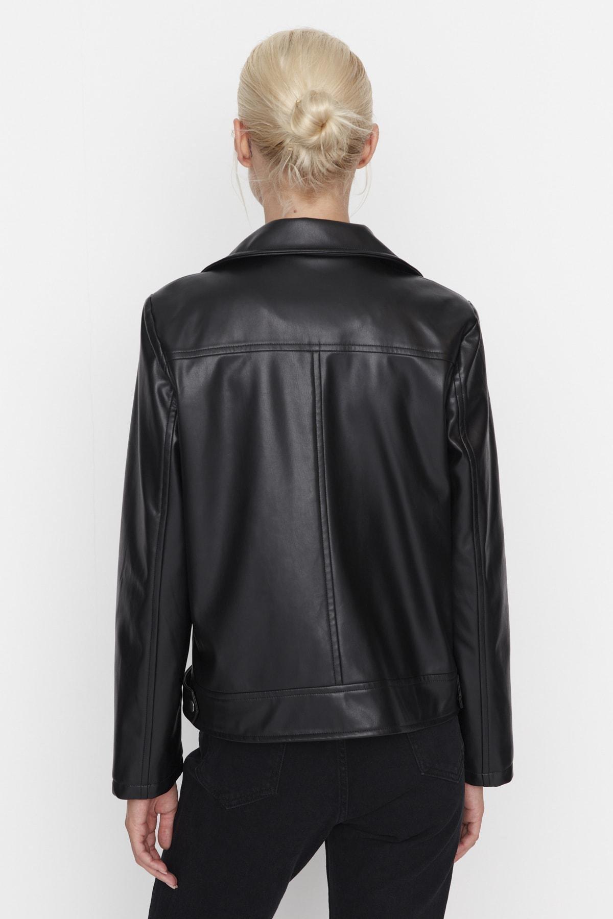 Black Fitted Biker Jacket, , large image number 4