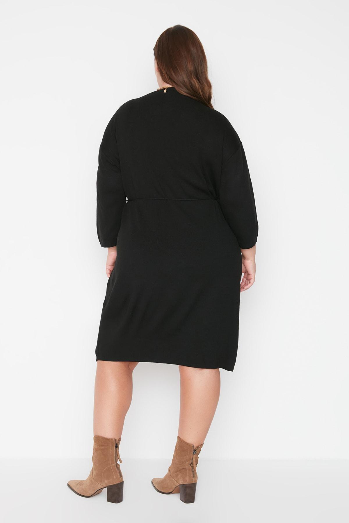 Black Wrapover V-Neck Plus Size Dress, , large image number 3