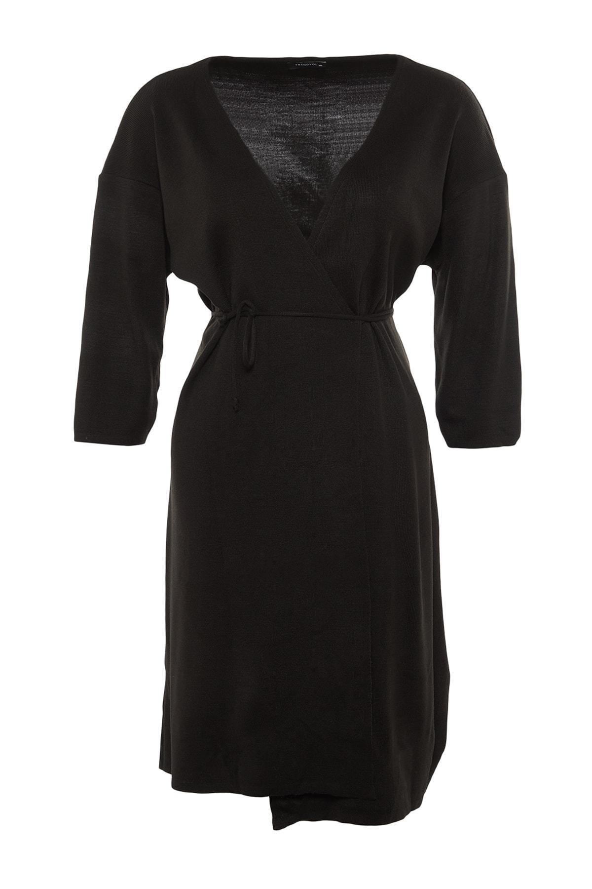 Black Wrapover V-Neck Plus Size Dress, , large image number 4
