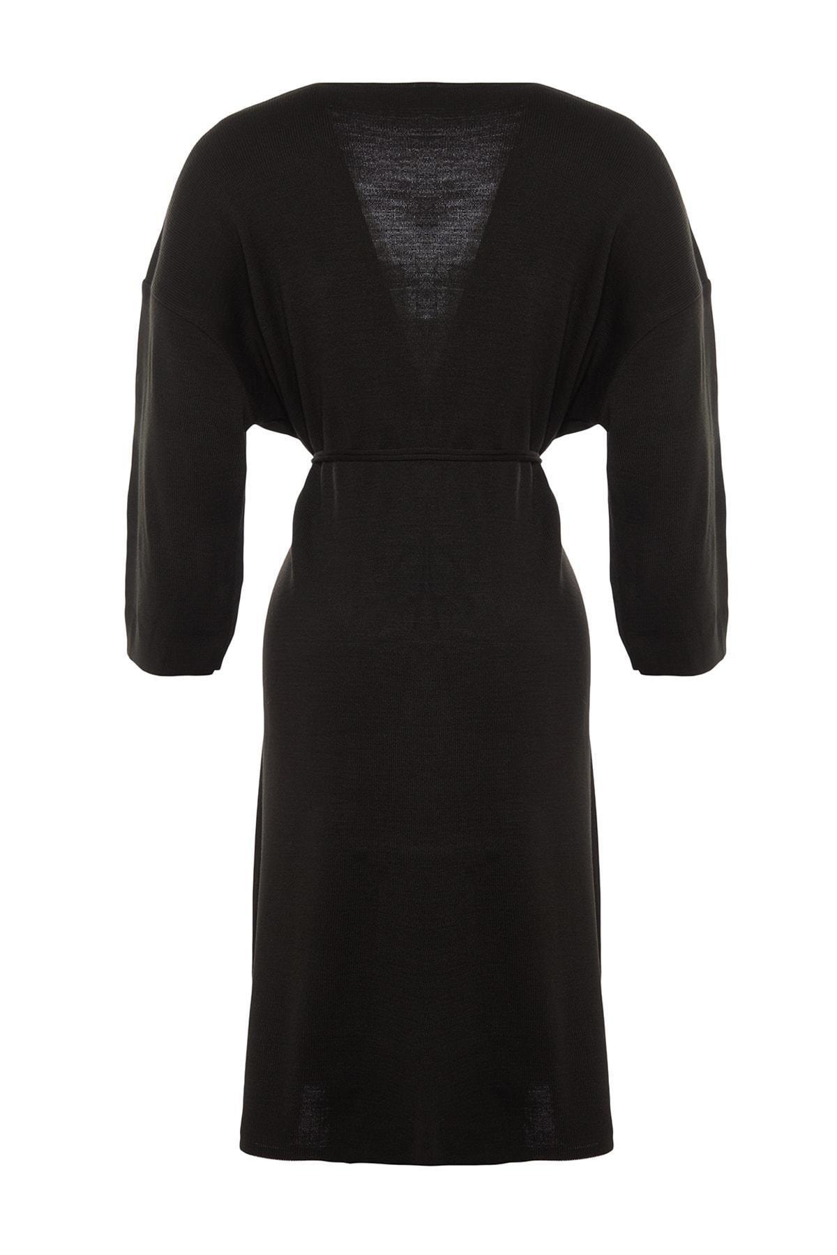 Black Wrapover V-Neck Plus Size Dress, , large image number 6