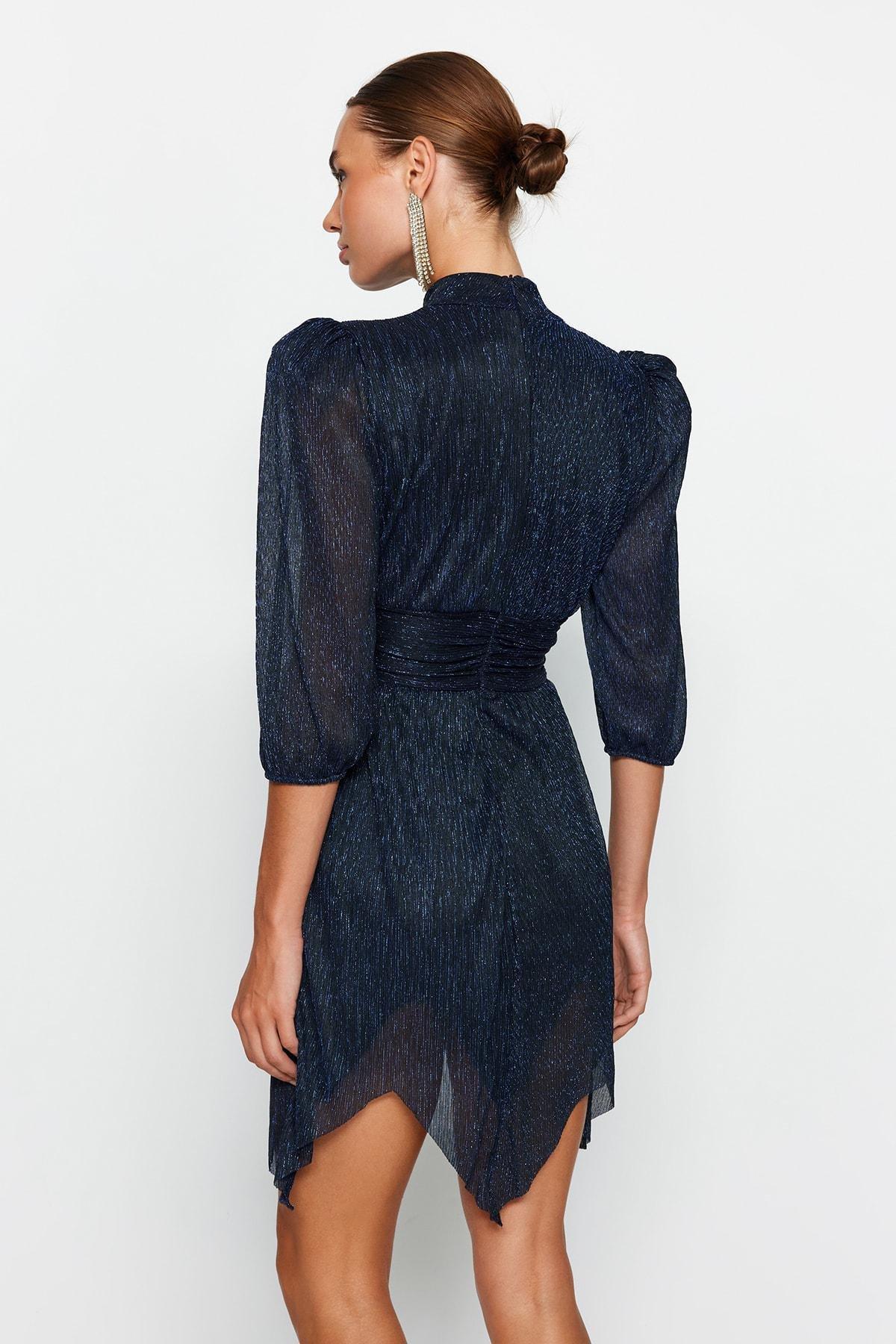 Trendyol - Navy Waisted Shimmery Occasion Wear Dress