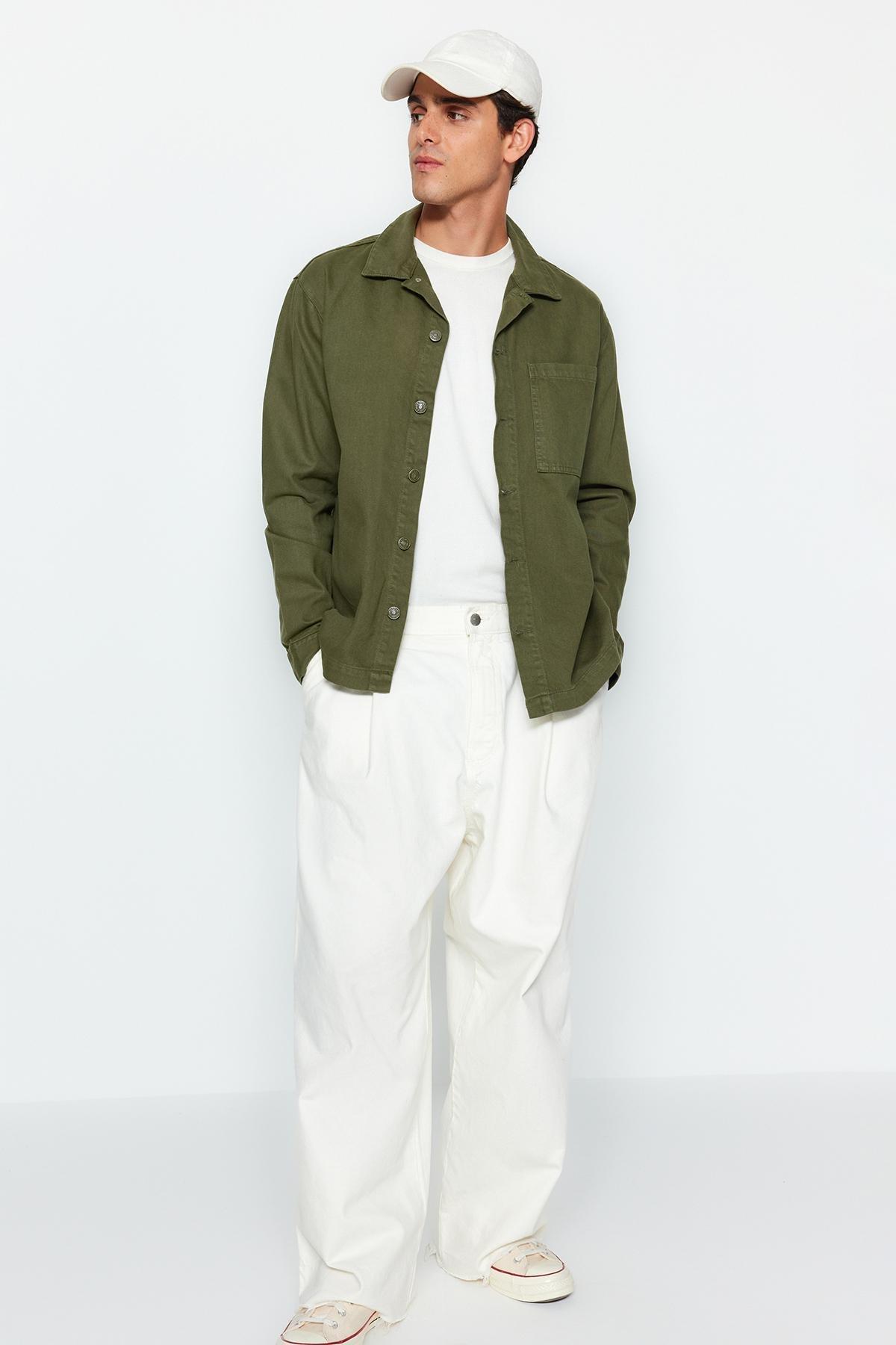 Khaki Cotton Shirt Collar Jacket, , large image number 1