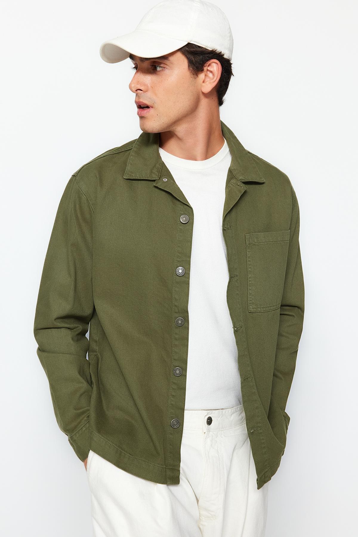 Khaki Cotton Shirt Collar Jacket, , large image number 2