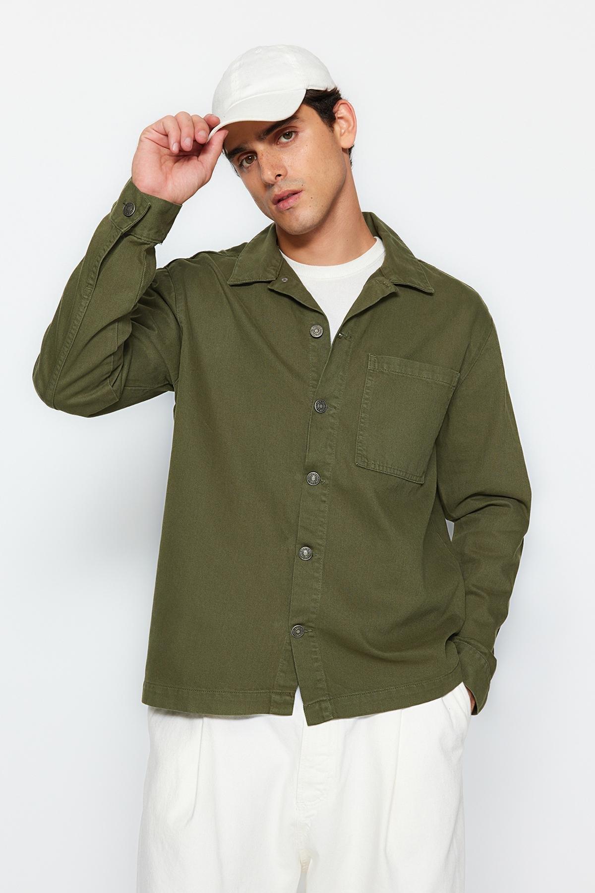 Khaki Cotton Shirt Collar Jacket, , large image number 4