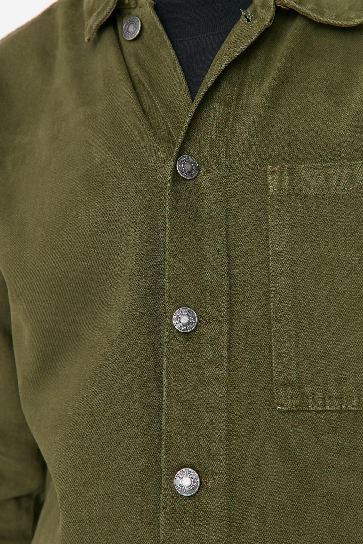 Khaki Cotton Shirt Collar Jacket, , large image number 5