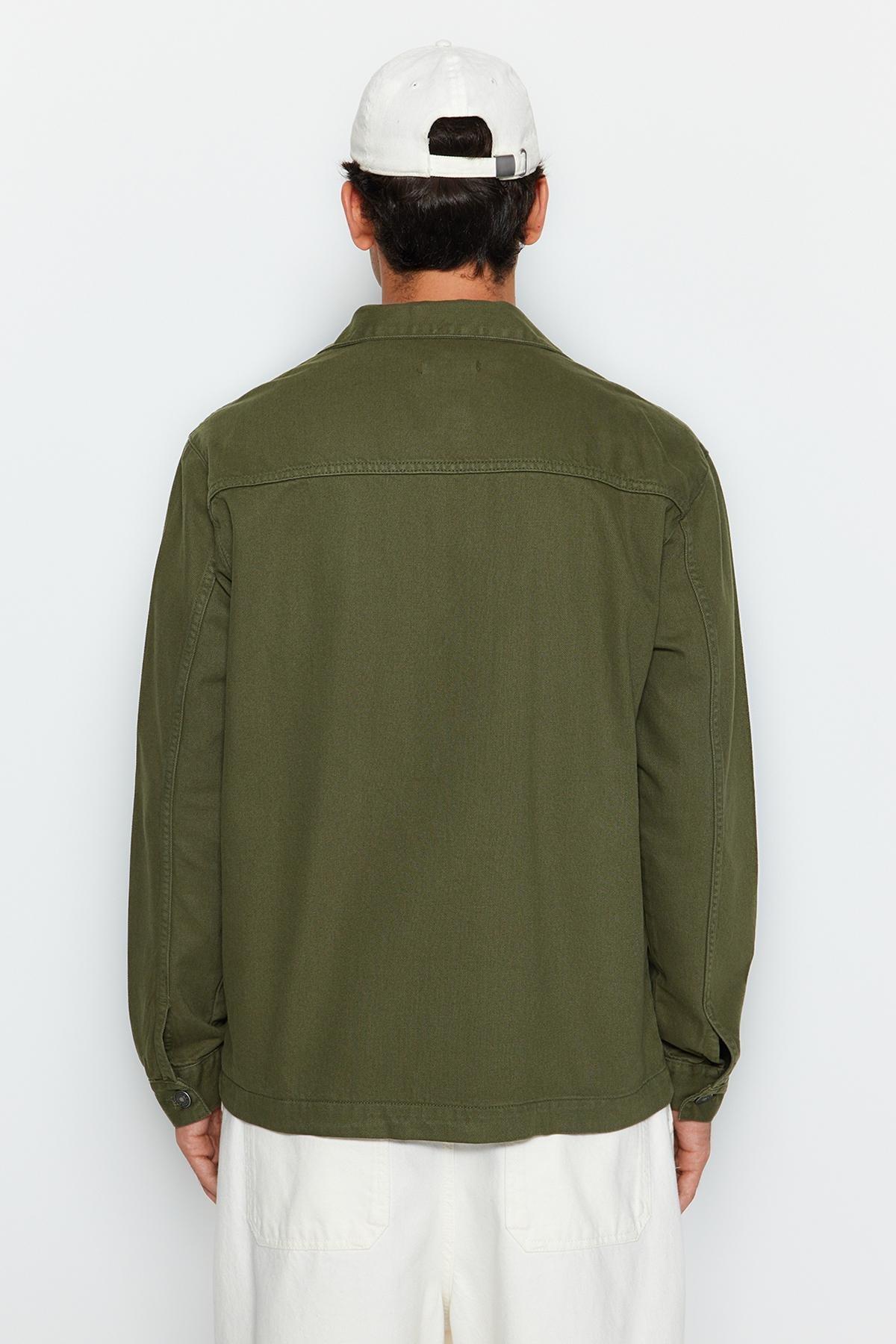 Khaki Cotton Shirt Collar Jacket, , large image number 6