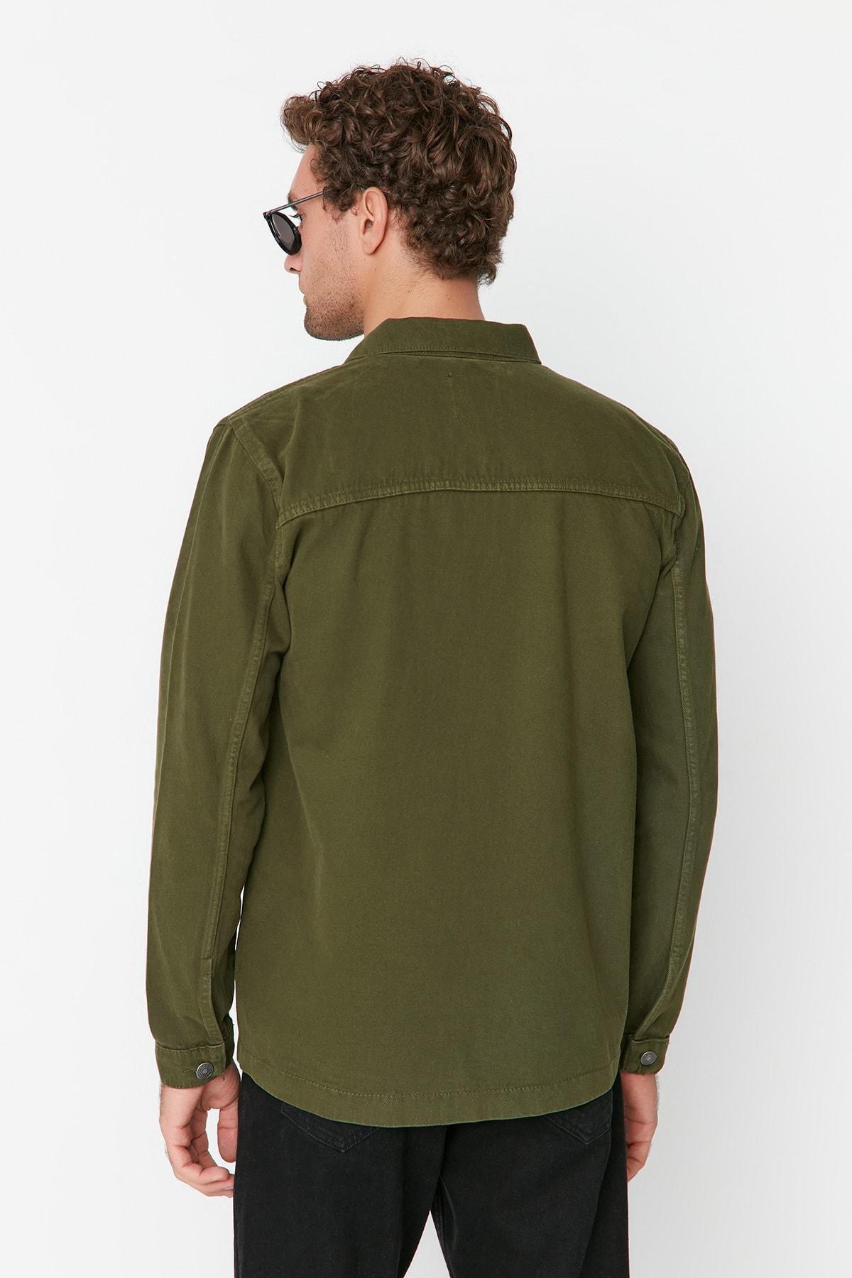 Khaki Cotton Shirt Collar Jacket, , large image number 7