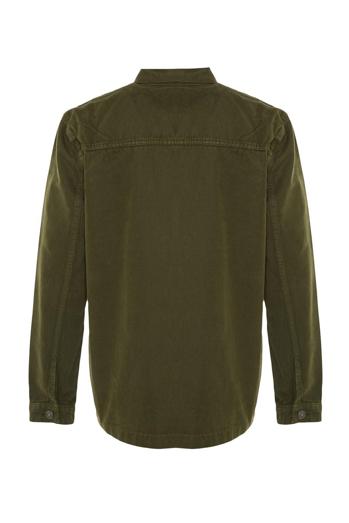 Khaki Cotton Shirt Collar Jacket, , large image number 9