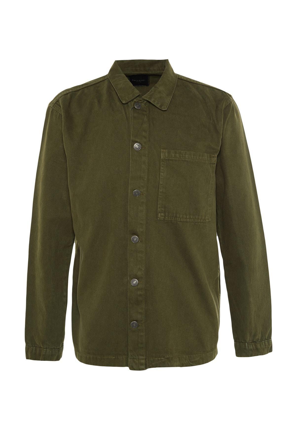 Khaki Cotton Shirt Collar Jacket, , large image number 10