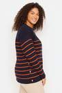 Trendyol - Navy Relaxed Striped Plus Size Sweater