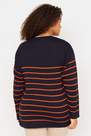 Trendyol - Navy Relaxed Striped Plus Size Sweater