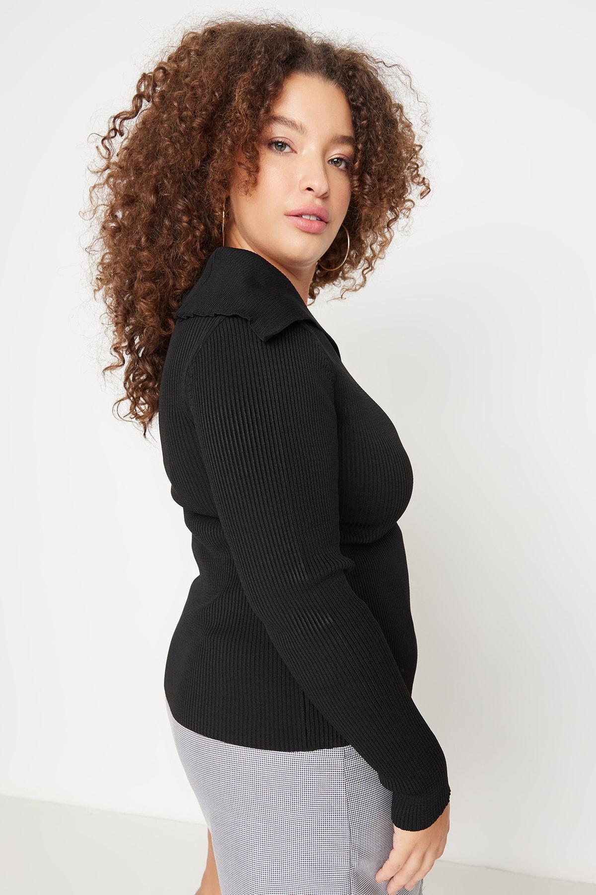 Black Fitted Plus Size Sweater, , large image number 1